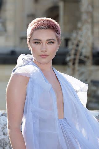 florence pugh versace pink dress|Florence Pugh Debuts Pink Buzz Cut in Sheer Gown .